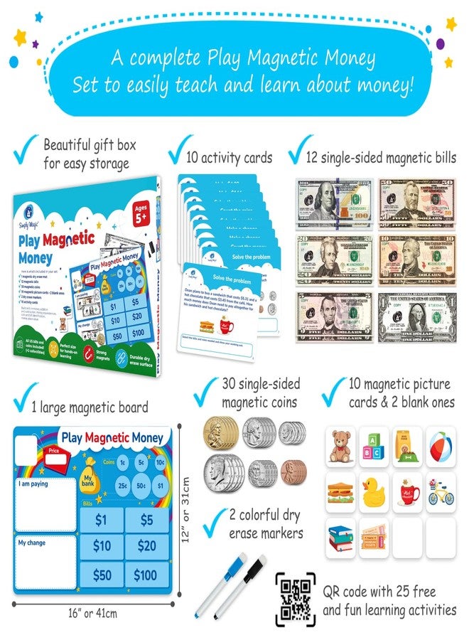 Simply magic 67 PCS Play Money for Teaching - Magnetic Money for Classroom Activity Set, Pretend Play Money Magnets for Kids, Money Manipulatives & Games, Toy Toddler Money, Learning Coins, Bills - Image 3